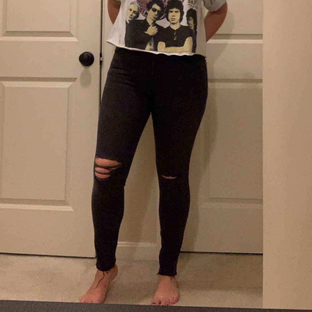 Madewell Distressed Black High Rise Skinny Jeans